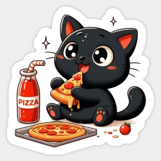 cute cat fat eat pizza, cartoon illustration Sticker